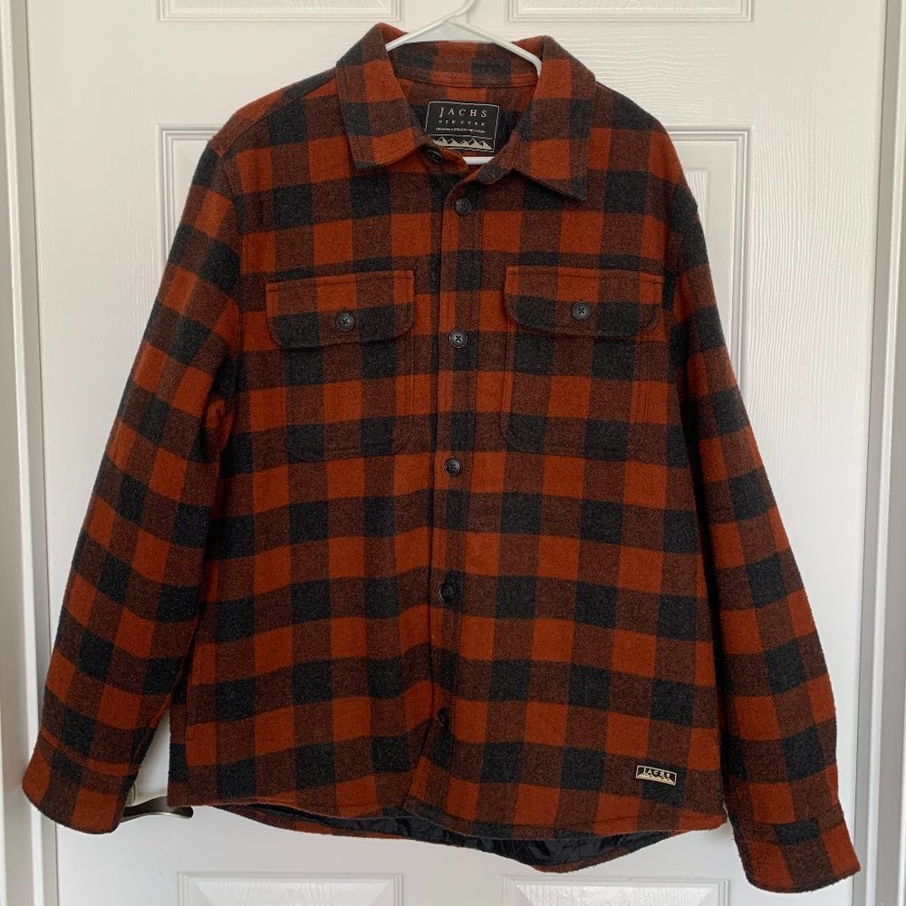 Orange/Red and Black Plaid Wool Quilted Coat